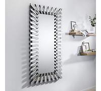 Furniturebox UK Starburst 3D Full Length Wall Mirror 170x80x3cm Silver | Angled Segment Glass Surround, Rectangular, Horizontal or Vertical Hanging, FSC Certified Frame, Outfit Check Use