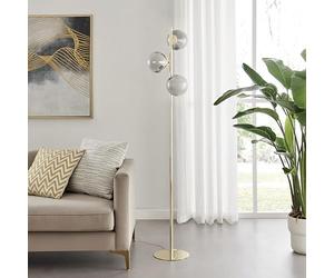 Furniturebox UK Tree Floor Lamp - Lazio - 3 Round Smoked Glass Globe Shades On Standing Brass Stand - Statement Modern Meets Retro Vintage Living Room Bedroom Lighting