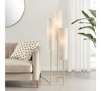 Furniturebox UK Triple Floor Lamp Cluster - Suri - 3 Tiered Cylinder White Fabric Shades - Brass Stand - 3 Lights Statement Lamp - Modern Meets Retro Vintage Living Room Bedroom Lighting