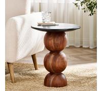 Furniturebox Uk Veer Round Black Marble And Solid Acacia Wood Side Table