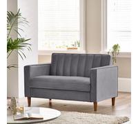 Furniturebox Uk Velvet Sofa - 'kit' 2 Seater Upholstered Grey Fabric Sofa - Vertical Stitching - Modern Living Room Furniture