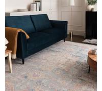 Furniturebox UK Vintage Boho Extra Large Medallion Rug 200 x 300cm - 'Farah' Persian Inspired Geometric Floral Pattern Blue & Beige Short Pile Big Living Room Area Rug For Lounge Bedroom Dining Room