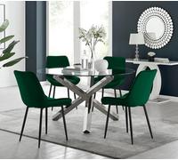 Furniturebox Uk Vogue Round Dining Table And 4 Green Pesaro Black Leg Chairs