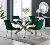 Furniturebox Uk Vogue Round Dining Table And 4 Green Pesaro Gold Leg Chairs