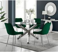 Furniturebox Uk Vogue Round Dining Table And 4 Green Pesaro Silver Leg Chairs