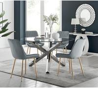 Furniturebox Uk Vogue Round Dining Table And 4 Grey Pesaro Gold Leg Chairs