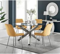 Furniturebox Uk Vogue Round Dining Table And 4 Mustard Pesaro Silver Leg Chairs
