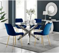 Furniturebox Uk Vogue Round Dining Table And 4 Navy Pesaro Gold Leg Chairs