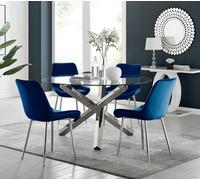 Furniturebox Uk Vogue Round Dining Table And 4 Navy Pesaro Silver Leg Chairs