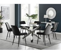Furniturebox Uk Vogue Round Dining Table And 6 Black Pesaro Black Leg Chairs