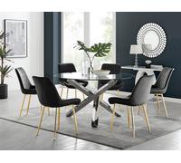 Furniturebox Uk Vogue Round Dining Table And 6 Black Pesaro Gold Leg Chairs