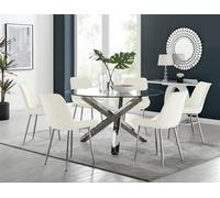 Furniturebox Uk Vogue Round Dining Table And 6 Cream Pesaro Silver Leg Chairs