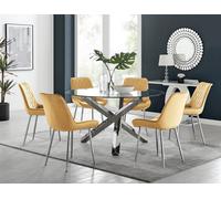 Furniturebox Uk Vogue Round Dining Table And 6 Mustard Pesaro Silver Leg Chairs