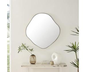 Furniturebox UK Wall Mirror - Vita Black Metal Frame Pebble Mirror - Modern Abstract Irregular Organic Shape Decorative Black Mirror for Hallways, Bedrooms, Living Rooms and Dining Rooms