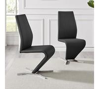 Furniturebox UK Willow Faux Leather Chrome Z Dining Chairs Set of 2 Black | Z-Shaped Frame, 5-Line Stitched Back, Half-Moon Chrome Feet