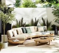 Furniturebox Uk Wisley Wood & Cream 6 Seat Curved Garden Sofa + Table Set