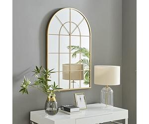 Furniturebox UK Zeus Large Gold Arched Window Style Wall Mirror, Living Room, Hallway, Dining Room Mirror - Stylish, Modern Arch Window Mirror (120cm x 80cm)