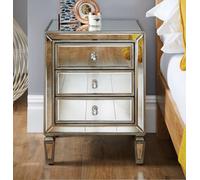 FurnitureboxUK Venice Contemporary 3 Drawer Silver Framed Mirrored Bedside TableWith Crystaline Shaped Handles FurnitureboxUK Silver