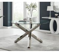 Furniturebox Vogue Contemporary Large Round Tempered Glass Dining Table With Silver Chrome Sculptured Legs