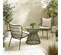 Furniturebox Zuma Green Garden Bistro Set, 2 Seat Metal Garden Table & Chairs Coffee Bistro Table Set, Outdoor Patio Bistro Set