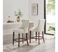Furnitureboxuk 2X Belgravia Beige Fabric Bar Chairs Walnut Effect Legs Beige