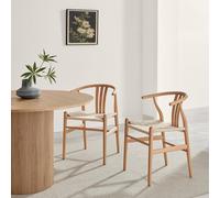FurnitureboxUK 2x Caia Solid Wood & Rope Wishbone Dining Chairs in Light Brown FurnitureboxUK Light Brown