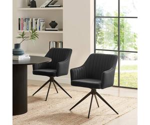 Furnitureboxuk 2X Calla Black Velvet Swivel Dining Chairs Black