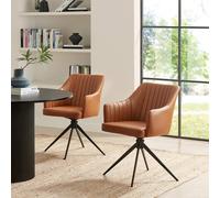FurnitureboxUK 2x Calla Tan Faux Leather Swivel Dining Chairs FurnitureboxUK Tan