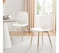 2x Corona Gold Leg Faux Leather Dining Chair FurnitureboxUK White One Size
