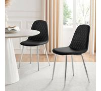 2 x Corona Silver Leg Faux Leather Upholstered Modern Kitchen Dining Chairs - Black