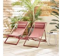 Furnitureboxuk 2X Corsica Metal And Textilene Outdoor Deckchairs With Headrest In Dusty Pink Dusty Pink One Size