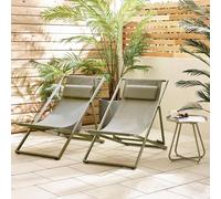Furnitureboxuk 2X Corsica Metal And Textilene Outdoor Deckchairs With Headrest In Green Green One Size