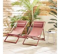 FurnitureboxUK 2x Corsica Metal & Textilene Outdoor Deckchairs with Headrest in Dusty Pink FurnitureboxUK Dusty Pink
