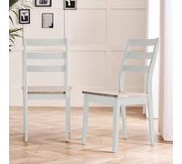 FurnitureboxUK 2x Lynton Whitewash & Light Grey Wooden Dining Chairs in White FurnitureboxUK White