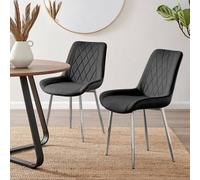 2x Pesaro Upholstered Velvet Silver Leg Modern Luxury Kitchen Dining Room Chairs - Black