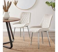 2x Pesaro Upholstered Velvet Silver Leg Modern Luxury Kitchen Dining Room Chairs - White
