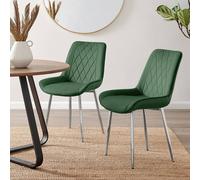 2x Pesaro Upholstered Velvet Silver Leg Modern Luxury Kitchen Dining Room Chairs - Green