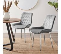 2x Pesaro Upholstered Velvet Silver Leg Modern Luxury Kitchen Dining Room Chairs - Grey