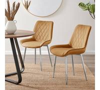 2x Pesaro Upholstered Velvet Silver Leg Modern Luxury Kitchen Dining Room Chairs - Mustard