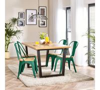 Furnitureboxuk 4 Seater Wood Dining Table - Cotswold 'oak' Herringbone Dining Table & 4 White Colton Wooden Seat Metal Chairs In Green Green One Size