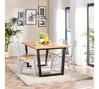 FurnitureboxUK 4 Seater Wood Dining Table - Cotswold 'Oak' Herringbone Dining Table & 4 White Colton Wooden Seat Metal Chairs FurnitureboxUK White