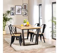 Furnitureboxuk 4 Seater Wood Dining Table - Cotswold 'oak' Herringbone Dining Table & 4 White Colton Wooden Seat Metal Chairs In Black Black One Size
