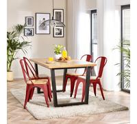 FurnitureboxUK 4 Seater Wood Dining Table - Cotswold 'Oak' Herringbone Dining Table & 4 White Colton Wooden Seat Metal Chairs in Red FurnitureboxUK Red