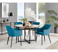 Adley Brown Wood Storage Dining Table and 4 Calla Black Leg Chairs - Blue