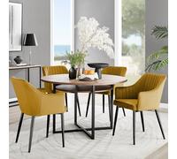 Adley Brown Wood Storage Dining Table and 4 Calla Black Leg Chairs - Mustard