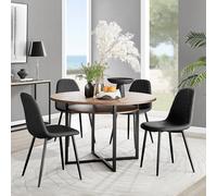 Adley Brown Wood Storage Dining Table and 4 Corona Black Leg Chairs - Black