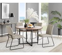 FurnitureboxUK Adley Brown Wood Storage Dining Table & 4 Halleyy Chairs in Beige FurnitureboxUK Beige