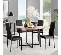 Furniture Box Adley Brown Wood Storage Dining Table and 4 Black Milan Black Leg Chairs, Brown