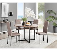 FurnitureboxUK Adley Brown Wood Storage Dining Table & 4 Milan Black Leg Chairs in Beige FurnitureboxUK Beige