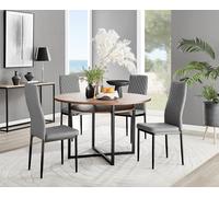 Furniture Box Adley Brown Wood Storage Dining Table and 4 Grey Milan Black Leg Chairs